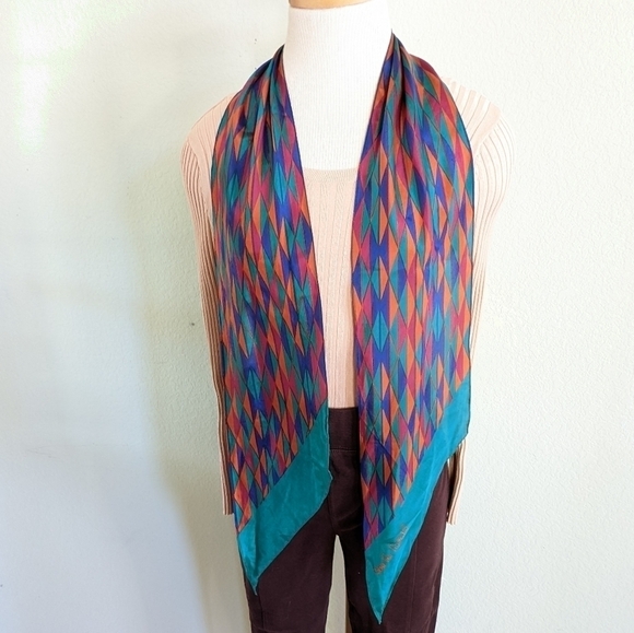 Vintage Diane Von Furstenberg Vintage Geometric Silk Scarf in Victorian Teal - Picture 1 of 12